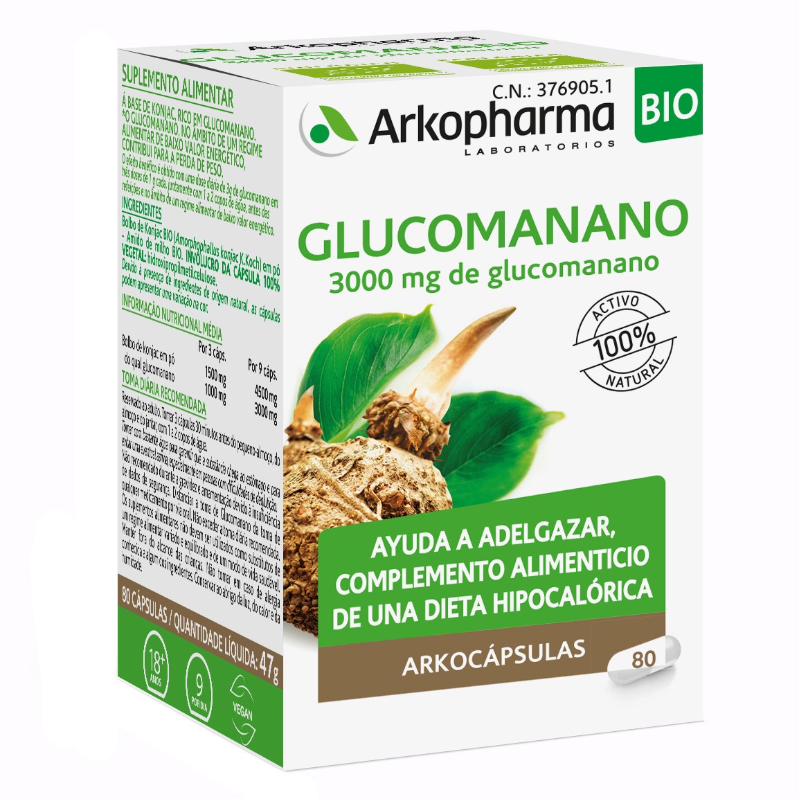 Imagen de Arkopharma Arkocápsulas glucomanano complemento alimenticio 80 cápsulas